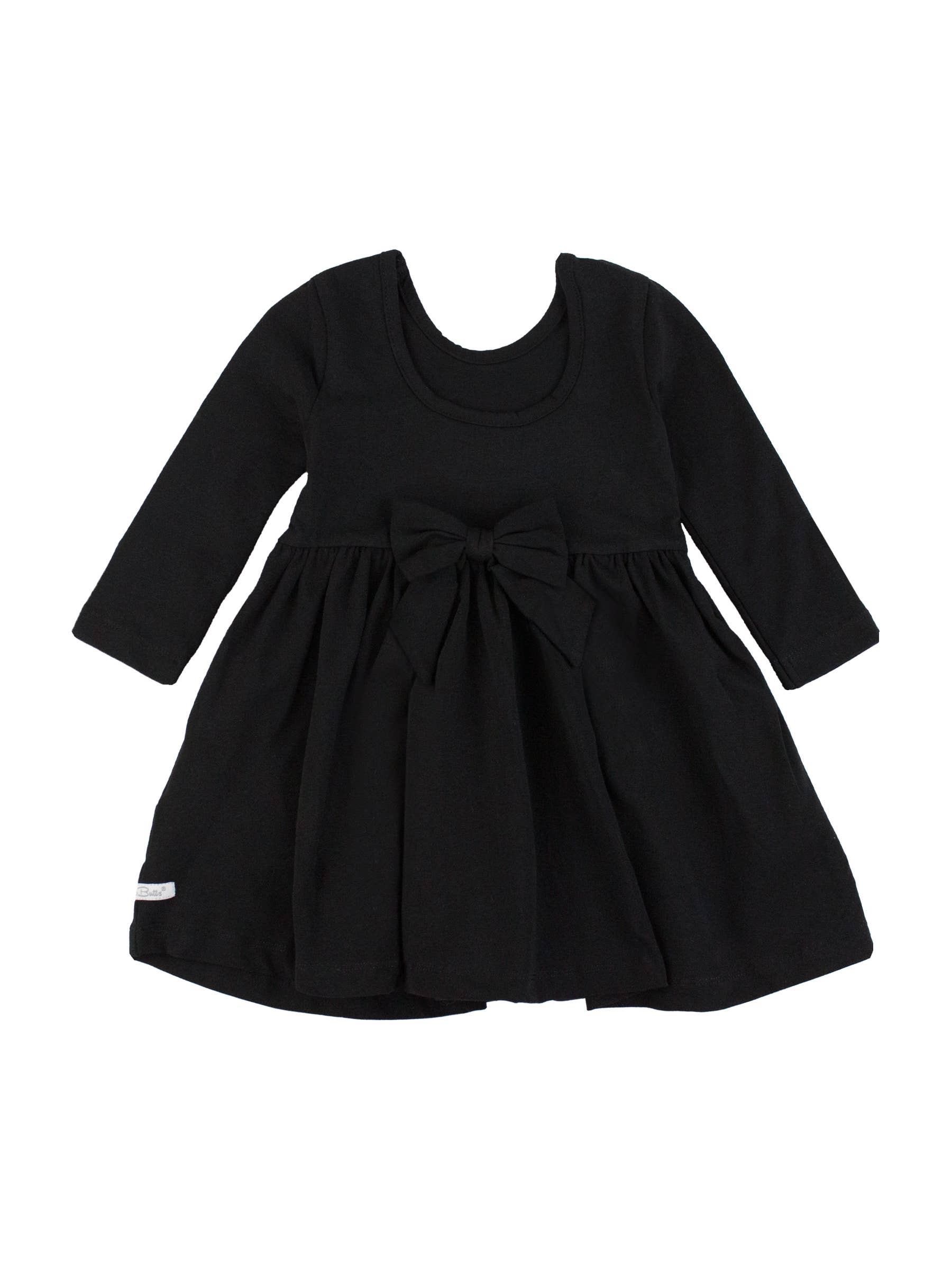 Black dress with a bow on a white background